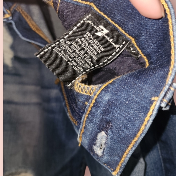 7 For All Mankind Ankle Skinny Distressed Jeans Blue Denim Women's 26 Ripped - Picture 3 of 3